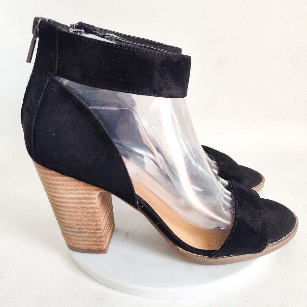 Lucky Brand Sandals Size 9 Black Wide Ankle Strap Leather Open Toe Block Heel